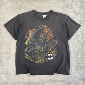 Vtg Batman Shirt Mens Large Black Batman Returns 1992 Movie DC Comics Sun Faded
